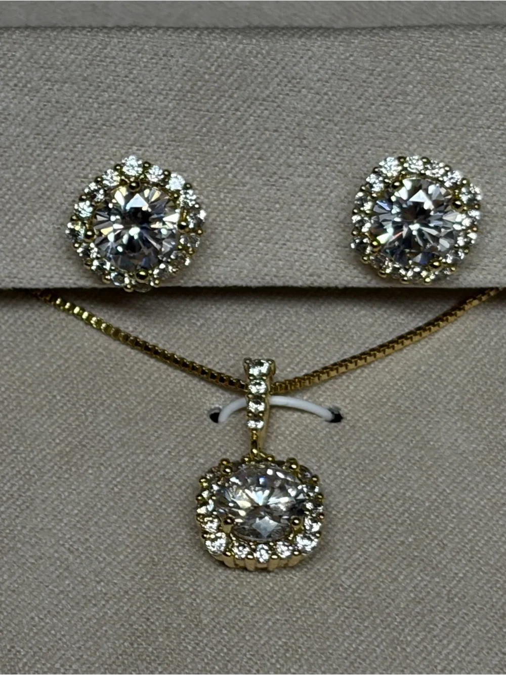 Promrose Gold-Tone Round Cubic Zirconia Pendant & Stud Earrings Set - Clear